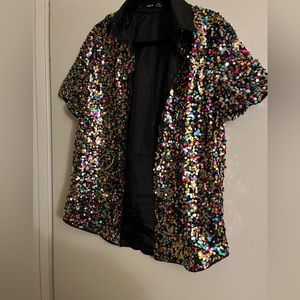 Men’s Rainbow Sequin Collar Shirt